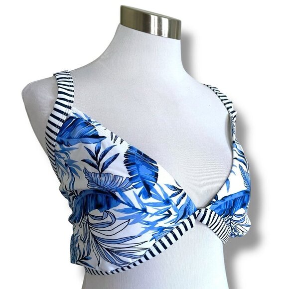 No Boundaries Womens Bikini Plus Sz XL 3X Blue White Palm Print Cut Out Swimsuit - Picture 4 of 9